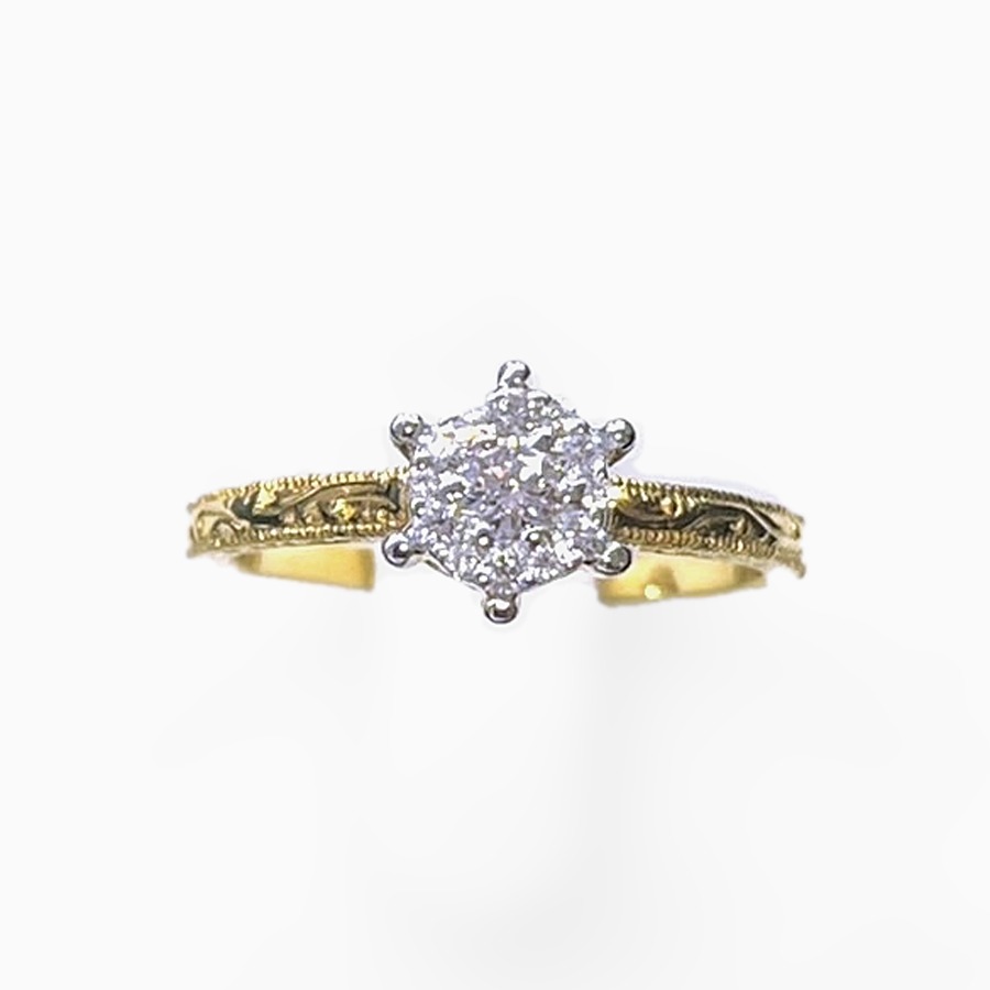 Engraved Cluster Diamond Ring